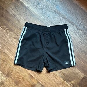 adidas Kids Black Swim Trunks with White Stripes size M